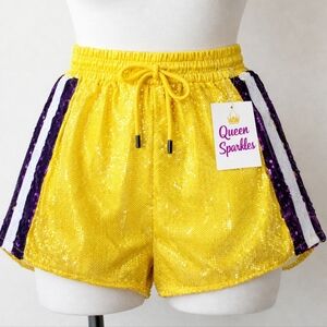 QUEEN OF SPARKLES New Women's SEQUINS Shorts In Yellow And Purple. Size M.